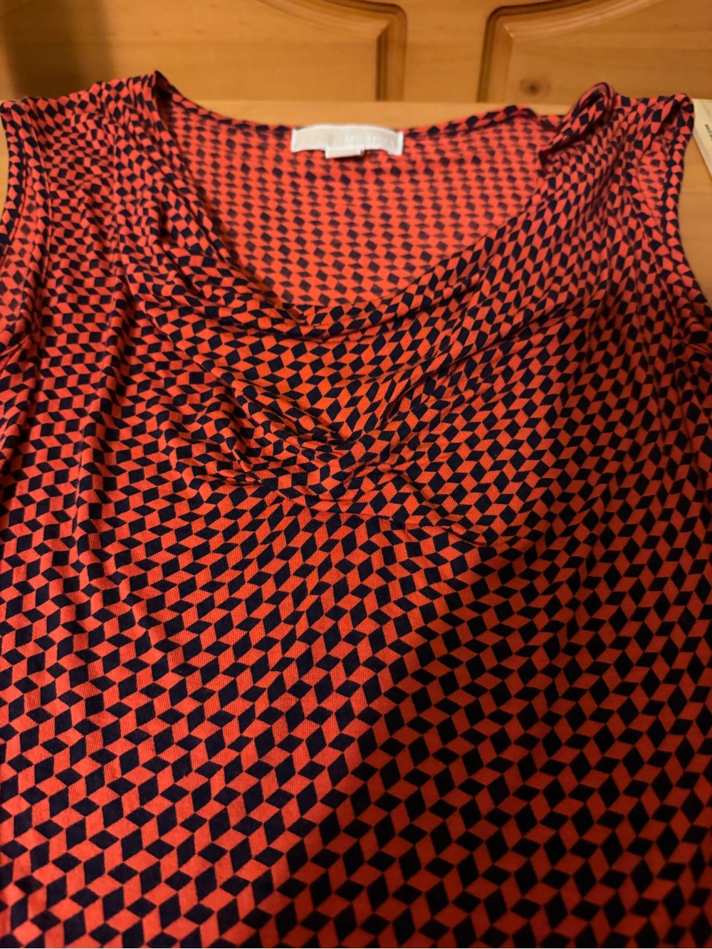 Michael Kors Red and Navy Geometric Cowl Neck Tank